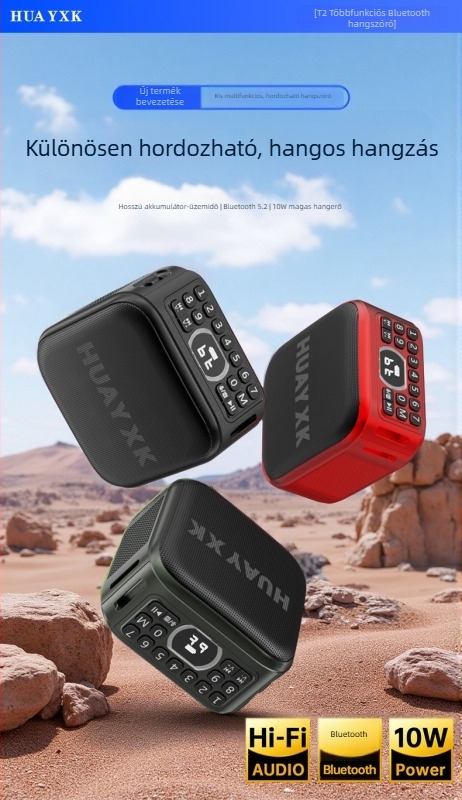 T2 vezeték nélküli Bluetooth hangszóró kártyahellyel, beépített akkumulátor 1000–1200mAh, Bluetooth 5.0, 10W, frekvenciaátvitel 100Hz–20kHz