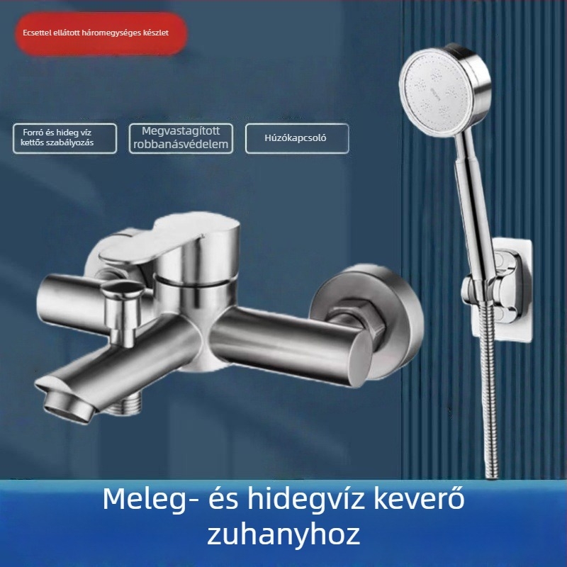 Rejtett zuhanykészlet 304 rozsdamentes acélból, forgó permetezőfej, víztakarékos, meleg/hideg kettős szabályozás, egyetlen gombnyomással vízmegszakítás, 0–90°C