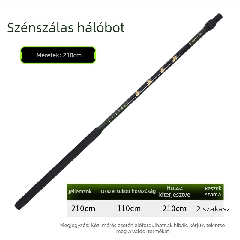 Karbonszálas halászhálóbot, 2-3 szakaszú, 244 g, állítható, felújított csúszásmentes anyacsavar