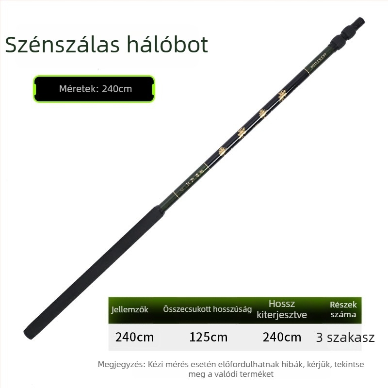 Karbonszálas halászhálóbot, 2-3 szakaszú, 244 g, állítható, felújított csúszásmentes anyacsavar