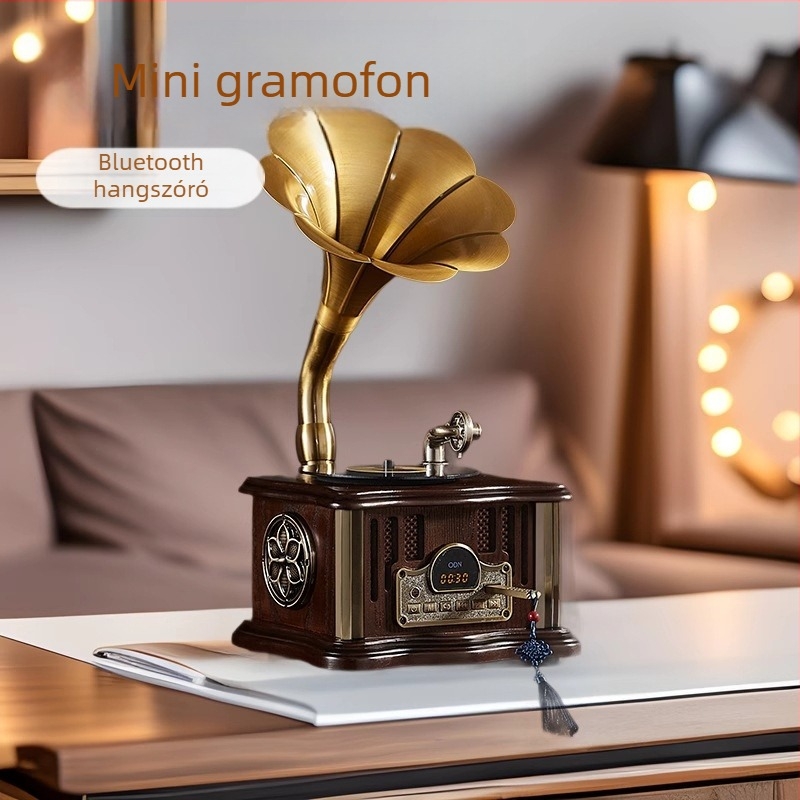 Gramofon-stílusú Bluetooth hangszóró - 20W, kettős hangszórók, Bluetooth 5.2, 60Hz-15kHz, 10 m hatótáv
