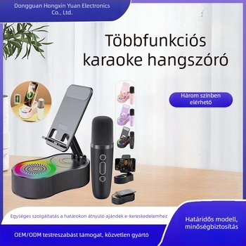 Hordozható Bluetooth hangszóró karaoké funkcióval, Bluetooth 5.3, 5 W kimenet, beépített 1200–2000 mAh akkumulátor, frekvenciaválasz 100 Hz–20 kHz, 15 m hatótávolság