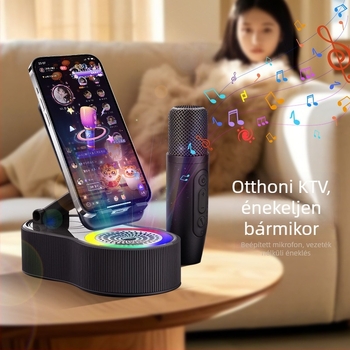 Hordozható Bluetooth hangszóró karaoké funkcióval, Bluetooth 5.3, 5 W kimenet, beépített 1200–2000 mAh akkumulátor, frekvenciaválasz 100 Hz–20 kHz, 15 m hatótávolság