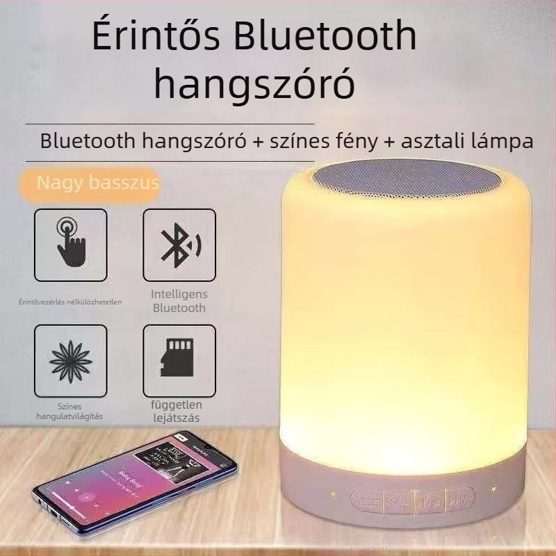 USB taplámpa Bluetooth-hangsugóval, LED színváltó éjszakai fény, Bluetooth 5.2, 10 m hatótáv, IPX4 vízálló, USB-tápellátás, beépített 300–500 mAh akkumulátor
