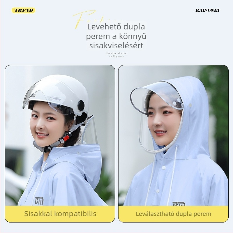 Kerékpáros esőponcsó, egyrészes minimalistus stílus, PVC anyag, súly 600–650 g, testreszabás elérhető