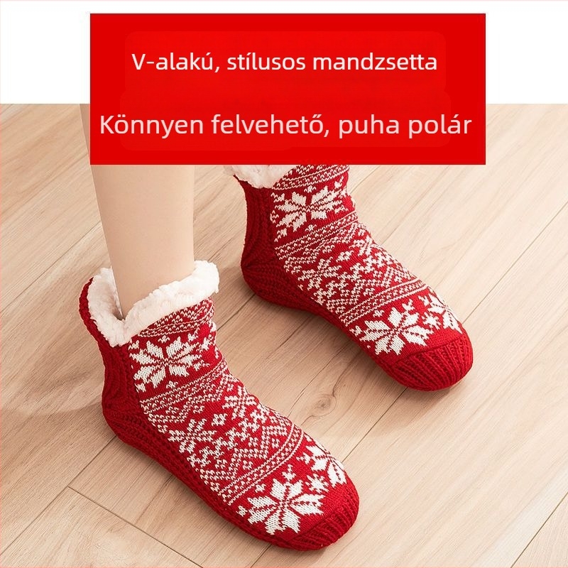 Téli lábmelegítő zoknik férfiaknak és nőknek, meleg gyapjúból, csúszásmentes talppal alváshoz
