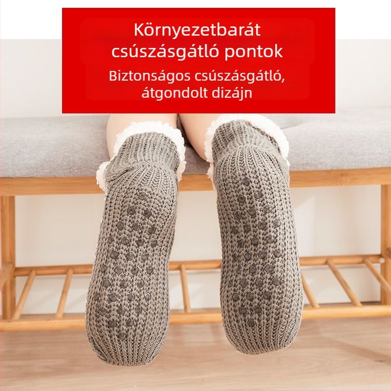 Téli lábmelegítő zoknik férfiaknak és nőknek, meleg gyapjúból, csúszásmentes talppal alváshoz