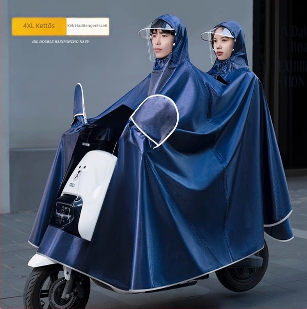 Két személyes esőponcsó motorkerékpárhoz/elektromos autóhoz, hosszú, Oxford anyag, PVC vízálló réteg, logó nyomtatás