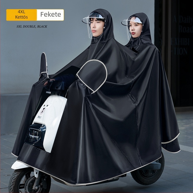 Két személyes esőponcsó motorkerékpárhoz/elektromos autóhoz, hosszú, Oxford anyag, PVC vízálló réteg, logó nyomtatás