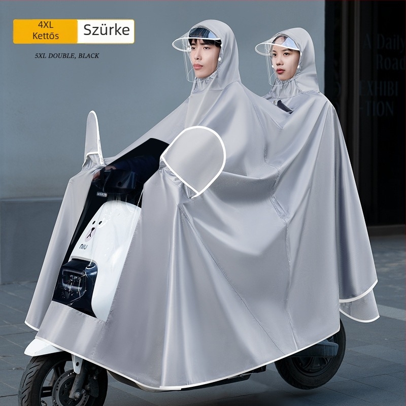 Két személyes esőponcsó motorkerékpárhoz/elektromos autóhoz, hosszú, Oxford anyag, PVC vízálló réteg, logó nyomtatás