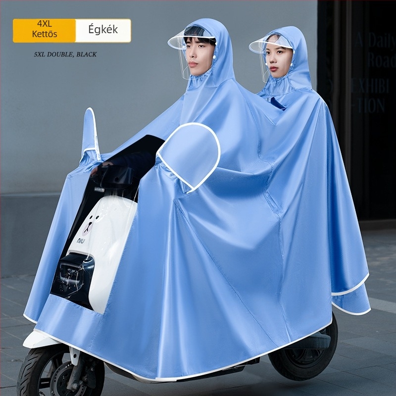 Két személyes esőponcsó motorkerékpárhoz/elektromos autóhoz, hosszú, Oxford anyag, PVC vízálló réteg, logó nyomtatás