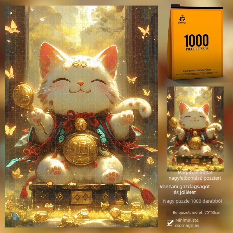 1000 darabos papírból készült DIY falikép-puzzle Maneki-neko macskával