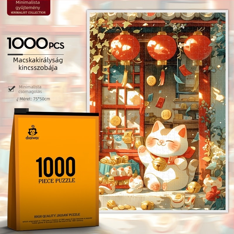 1000 darabos papírból készült DIY falikép-puzzle Maneki-neko macskával