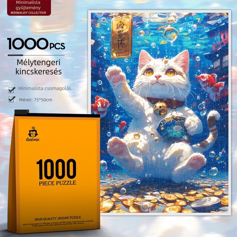 1000 darabos papírból készült DIY falikép-puzzle Maneki-neko macskával