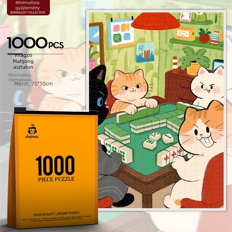 1000 darabos papírból készült DIY falikép-puzzle Maneki-neko macskával