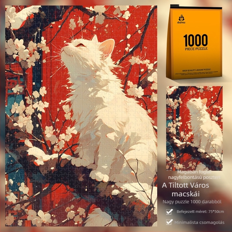 1000 darabos papírból készült DIY falikép-puzzle Maneki-neko macskával