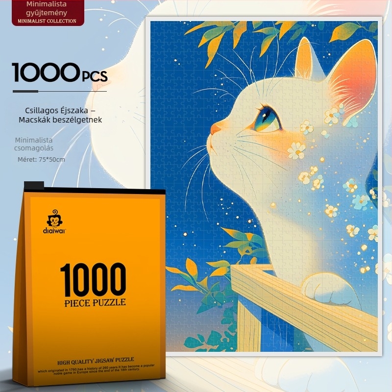 1000 darabos papírból készült DIY falikép-puzzle Maneki-neko macskával
