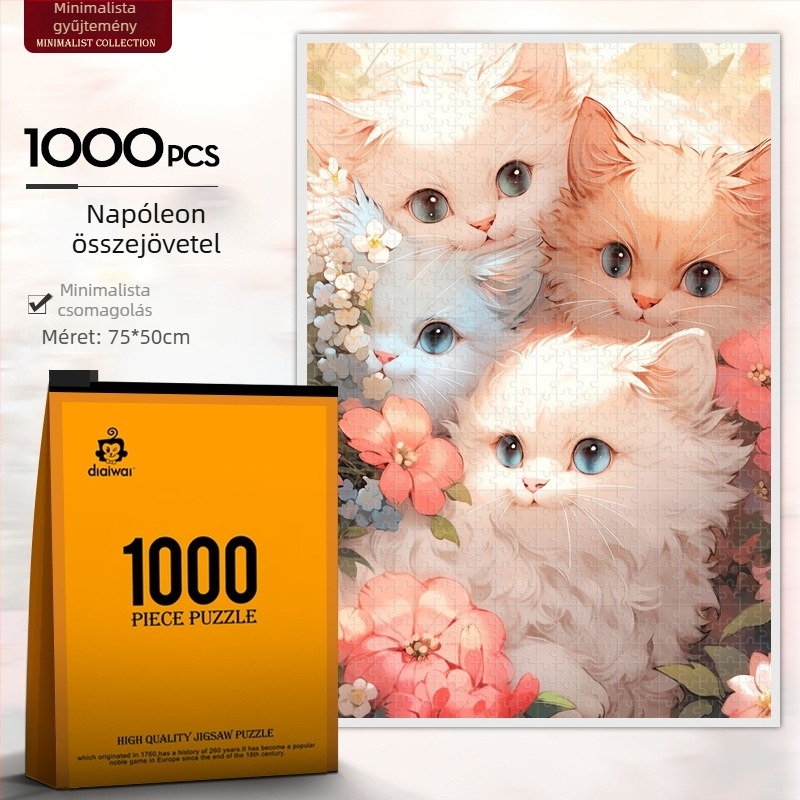 1000 darabos papírból készült DIY falikép-puzzle Maneki-neko macskával