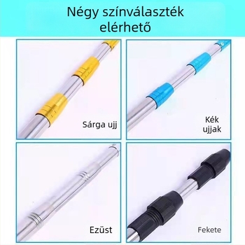 Rozsdamentes acélból készült teleszkópos hálózati rúd, domborított egyes horoggal és vastagodott végű