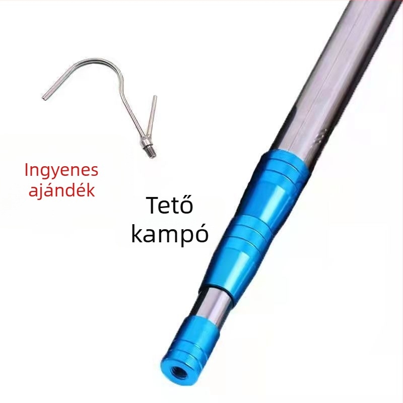 Rozsdamentes acélból készült teleszkópos hálózati rúd, domborított egyes horoggal és vastagodott végű