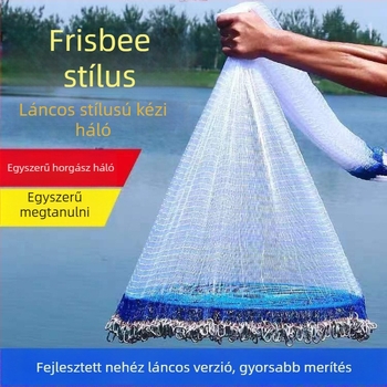 Frisbie-stílusú horgász háló kézi dobásra, automatikus kioldással — Eredet: Új-Zéland; Márka: Egyéb; Anyag: részletek szerint