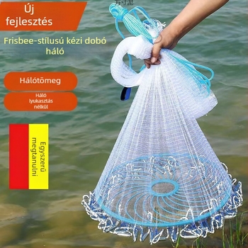 Frisbie-stílusú horgász háló kézi dobásra, automatikus kioldással — Eredet: Új-Zéland; Márka: Egyéb; Anyag: részletek szerint