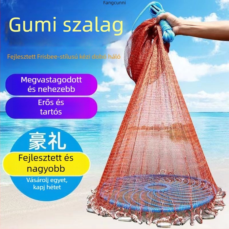 Frisbie-stílusú horgász háló kézi dobásra, automatikus kioldással — Eredet: Új-Zéland; Márka: Egyéb; Anyag: részletek szerint