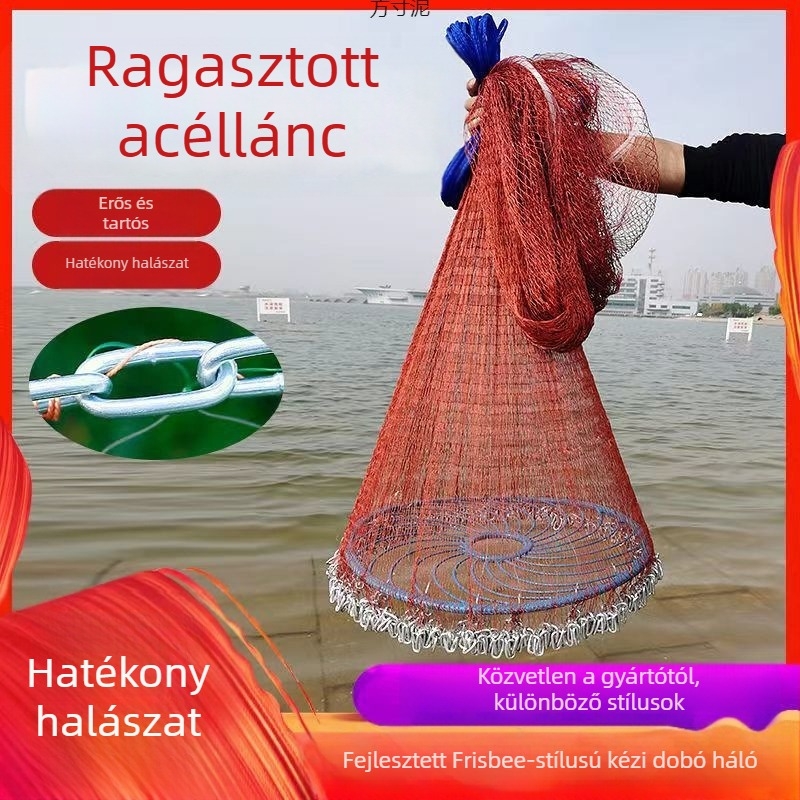 Frisbie-stílusú horgász háló kézi dobásra, automatikus kioldással — Eredet: Új-Zéland; Márka: Egyéb; Anyag: részletek szerint