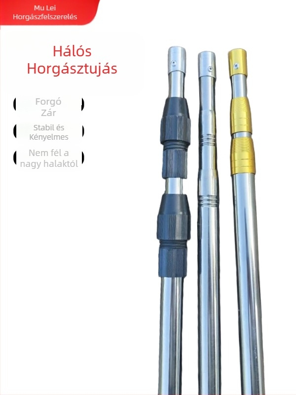 Rozsdamentes acél teleszkópos horgászhálóbot, 2–6 szakasz, állítható pozíció