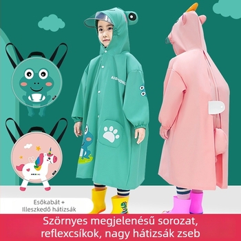 Gyerekeknek szánt esőkabát poncho dinoszaurusz mintával, rajzfilm stílusban