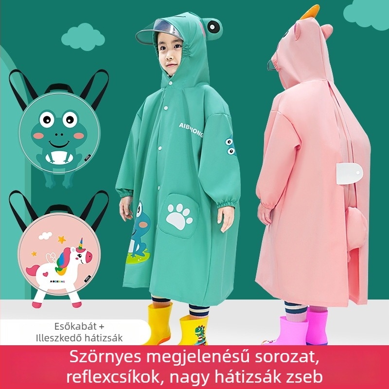 Gyerekeknek szánt esőkabát poncho dinoszaurusz mintával, rajzfilm stílusban