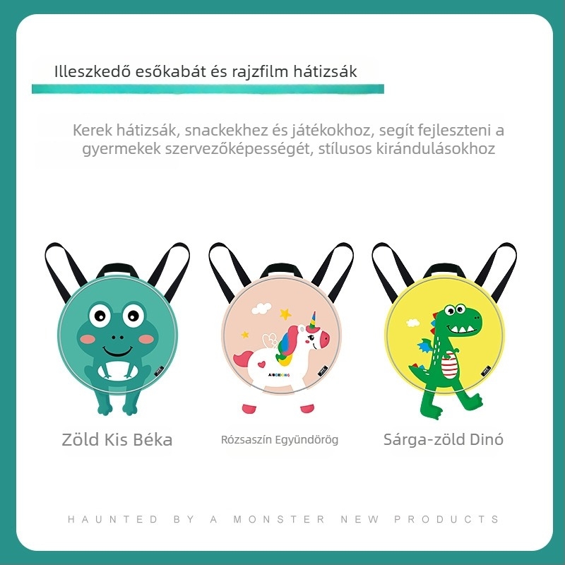 Gyerekeknek szánt esőkabát poncho dinoszaurusz mintával, rajzfilm stílusban