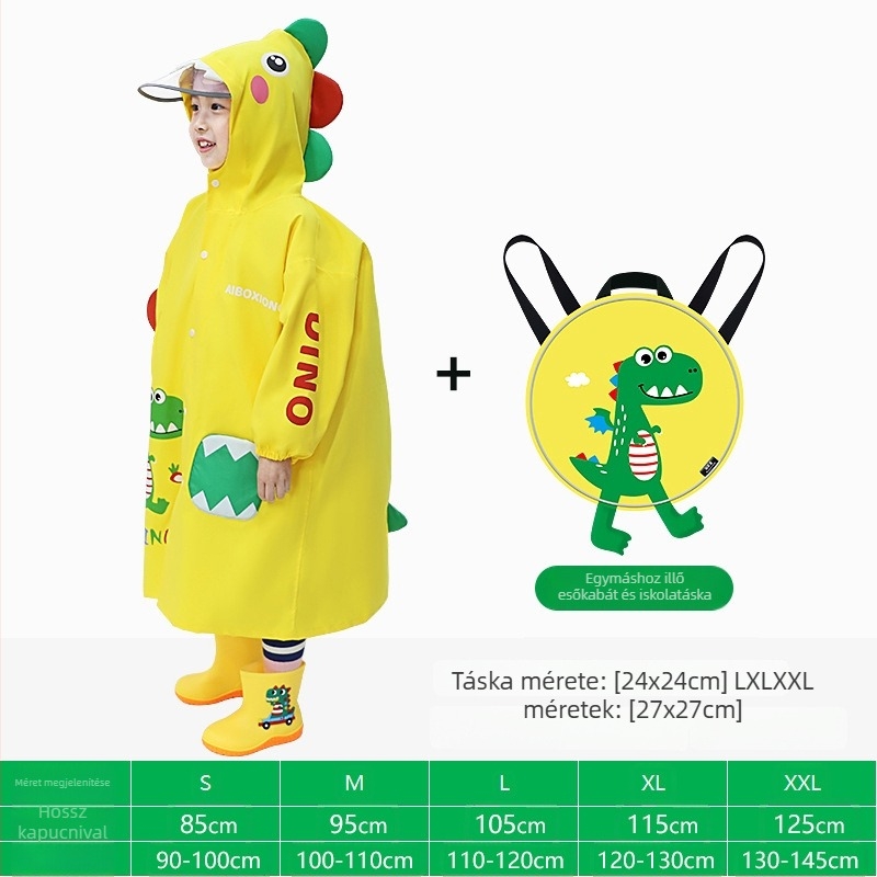 Gyerekeknek szánt esőkabát poncho dinoszaurusz mintával, rajzfilm stílusban