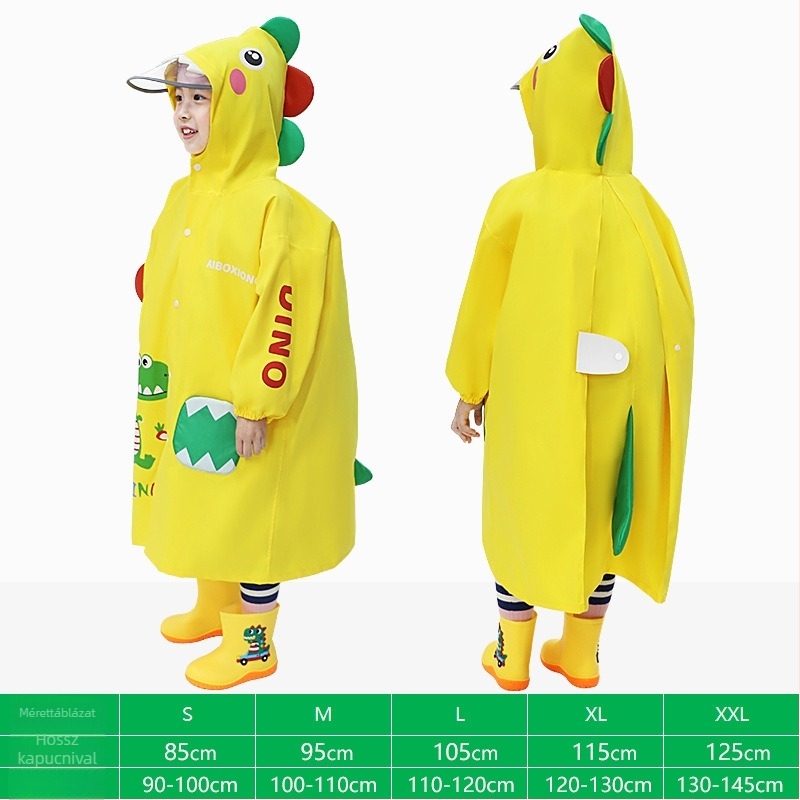Gyerekeknek szánt esőkabát poncho dinoszaurusz mintával, rajzfilm stílusban