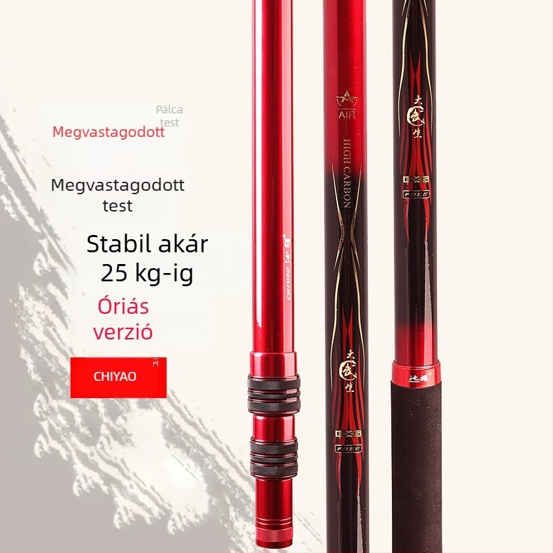 Szénszálas horgász háló rúd, teleszkópos, 2 részes kivitel, ultra könnyű és merev, 320 g