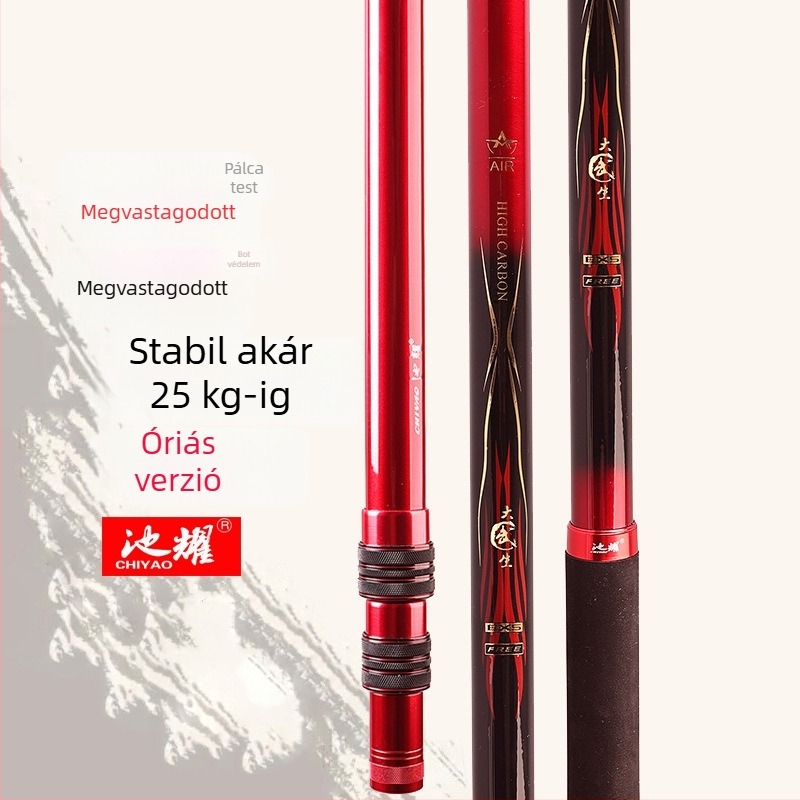 Szénszálas horgász háló rúd, teleszkópos, 2 részes kivitel, ultra könnyű és merev, 320 g