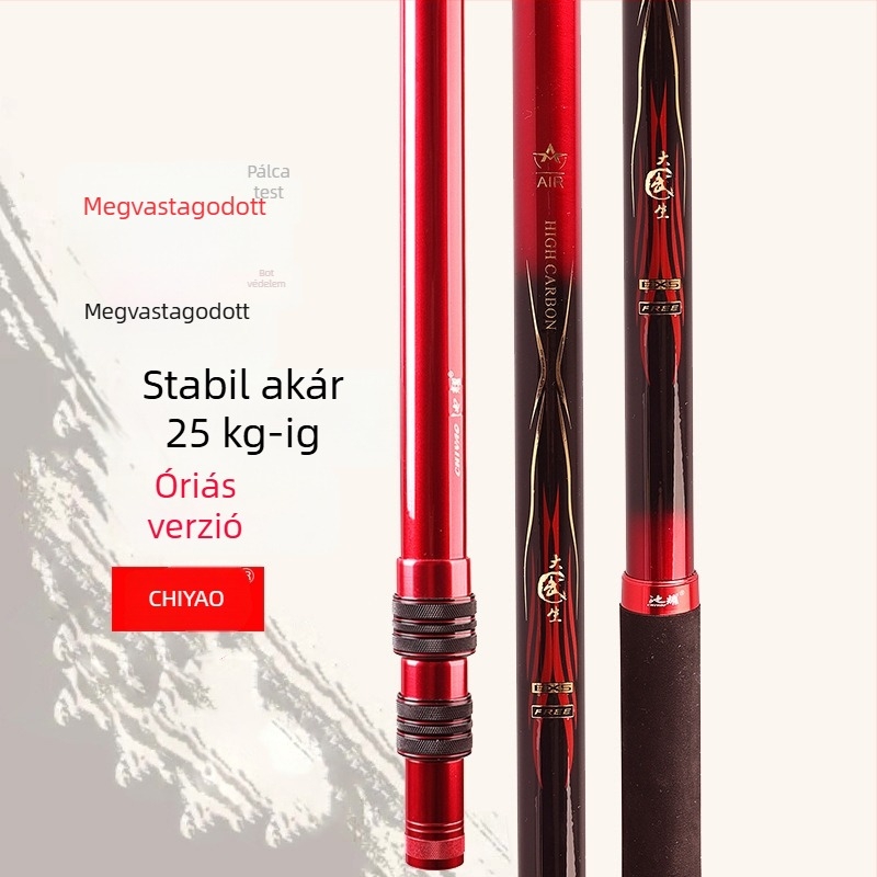Szénszálas horgász háló rúd, teleszkópos, 2 részes kivitel, ultra könnyű és merev, 320 g