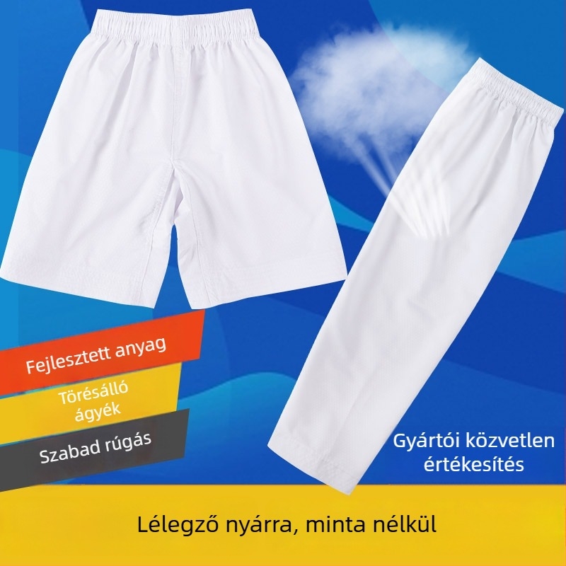 Taekwondo edzőnadrág, légáteresztő pamut keverék, mintás: kockás és pöttyös, bélés 80% pamut, tolerancia 0,3