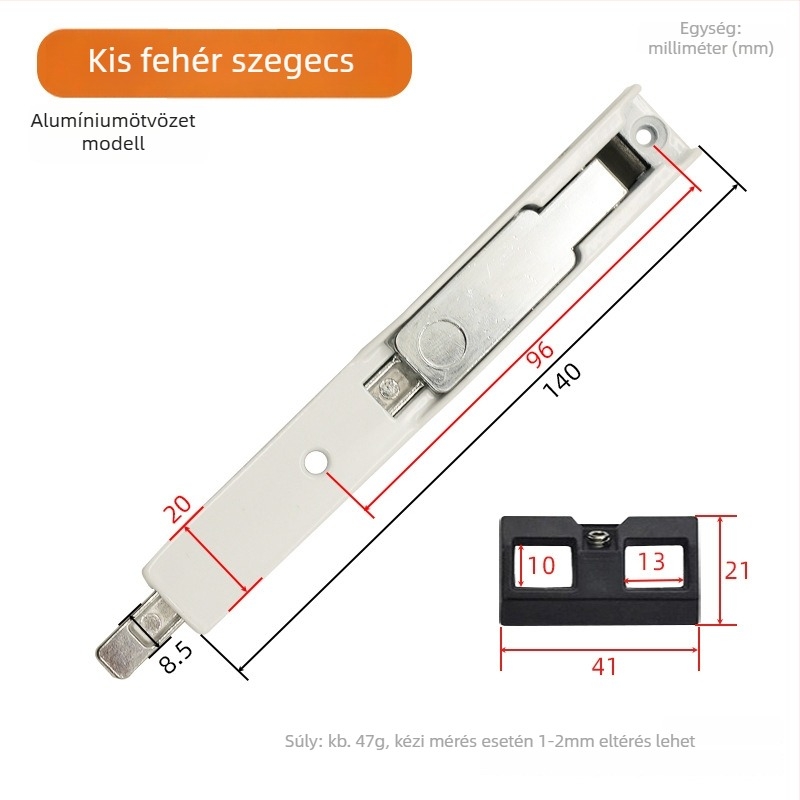 Alumínium ötvözet zár rejtett meghosszabbítással, nyíló ajtókhoz, felső és alsó rudakkal