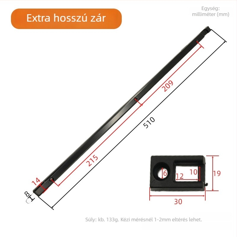 Alumínium ötvözet zár rejtett meghosszabbítással, nyíló ajtókhoz, felső és alsó rudakkal