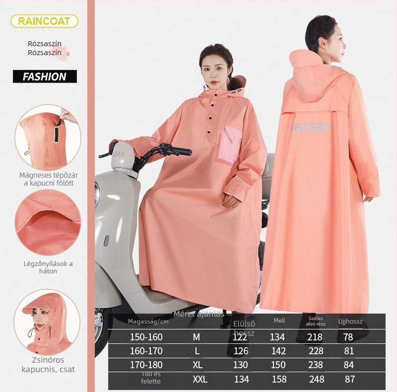 Egy darabból álló esőponcho elektromos kerékpárhoz/motorhoz – teljes testet fedő, Oxford anyagú, PVC vízálló réteg, felnőtteknek