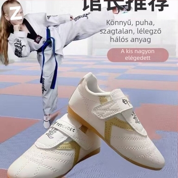 Taekwondo edzőcipő felnőtteknek (férfiak) + légáteresztő, könnyű, csúszásmentes + Felsőrész: szintetikus bőr; Talp: TPR; Beltéri fitnesz cipő