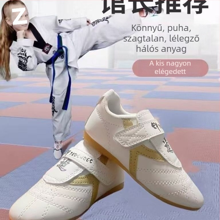 Taekwondo edzőcipő felnőtteknek (férfiak) + légáteresztő, könnyű, csúszásmentes + Felsőrész: szintetikus bőr; Talp: TPR; Beltéri fitnesz cipő