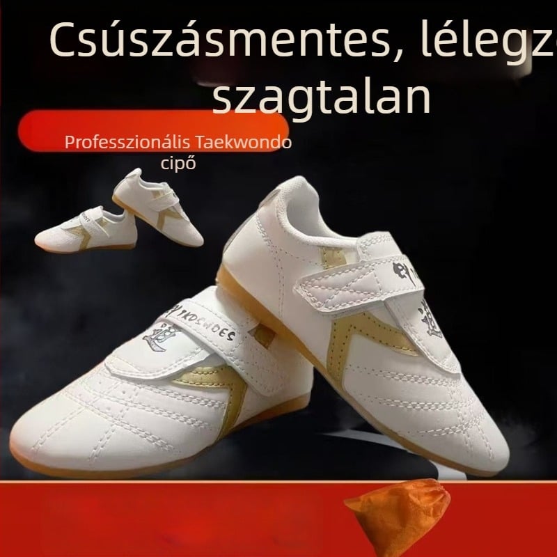 Taekwondo edzőcipő felnőtteknek (férfiak) + légáteresztő, könnyű, csúszásmentes + Felsőrész: szintetikus bőr; Talp: TPR; Beltéri fitnesz cipő
