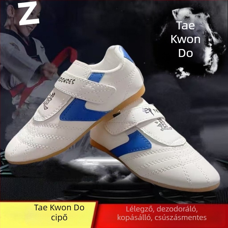 Taekwondo edzőcipő felnőtteknek (férfiak) + légáteresztő, könnyű, csúszásmentes + Felsőrész: szintetikus bőr; Talp: TPR; Beltéri fitnesz cipő