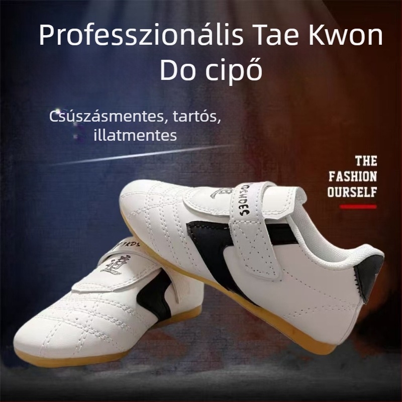 Taekwondo edzőcipő felnőtteknek (férfiak) + légáteresztő, könnyű, csúszásmentes + Felsőrész: szintetikus bőr; Talp: TPR; Beltéri fitnesz cipő