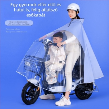 Szülő-gyermek esőponcsó elektromos kerékpárok és robogók számára, teljesen átlátszó lábvédővel, két személyes