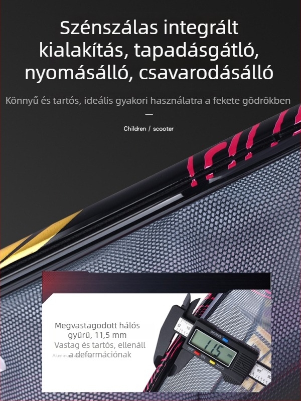 Egyetlen gyűrűs merítőfej, anti-snag kialakítás, poliészter háló (terhelhetőség 25 kg, mélység 25)