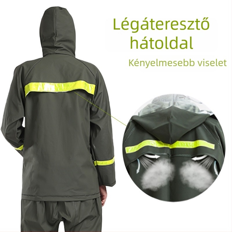 Esőkabát és esőnadrág készlet, vastag fényvisszaverő bevonattal, kurier számára, szétválasztható stílus kerékpározáshoz és túrázáshoz, teljes testet fedő nehéz esővédő