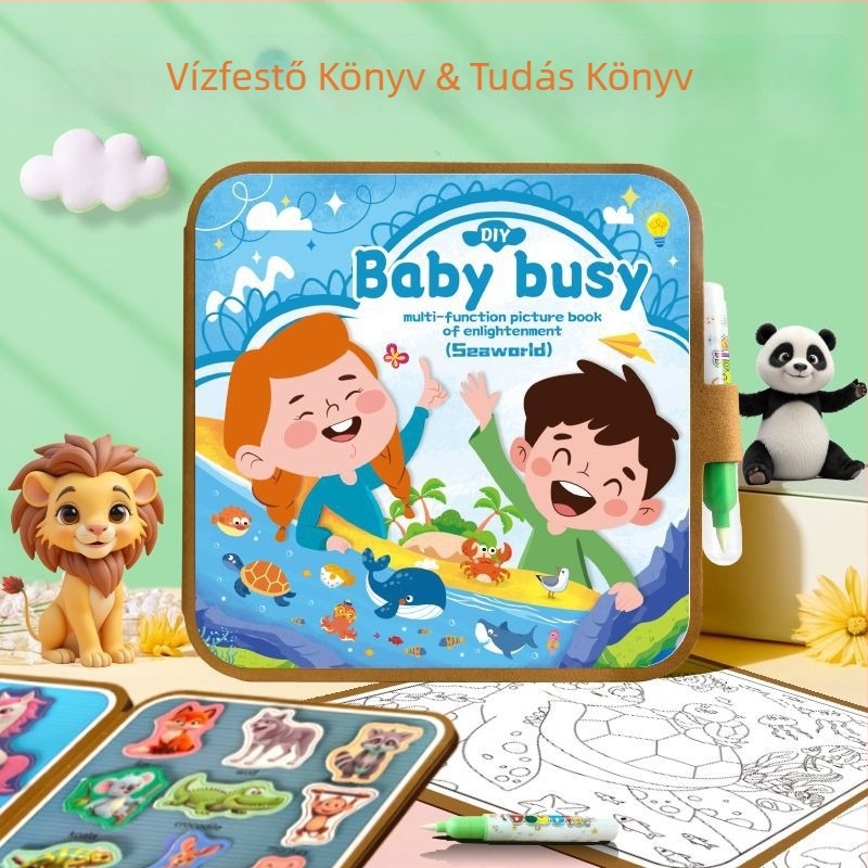 Korai nevelést támogató csendes könyvek és vízfestő könyv, összecsukható tároló, papíralapú puzzle, sík puzzle, 4–6 éveseknek, logóval testre szabható